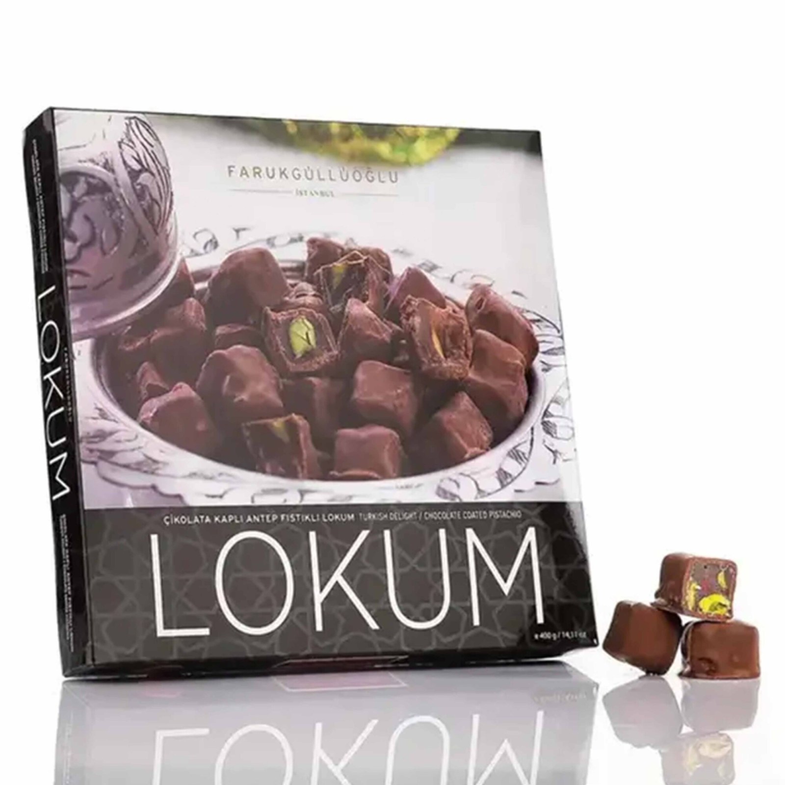 Kutulu Çikolata Kaplı Antep Fıstıklı Lokum (400 gr.)