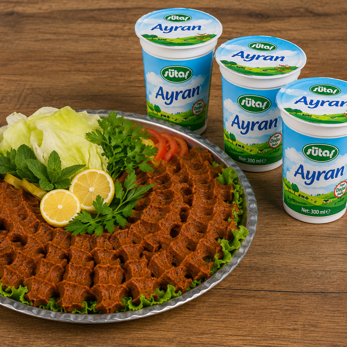 Çiğ Köfte (1 kg) + Ayran (Büyük) (3 Adet)