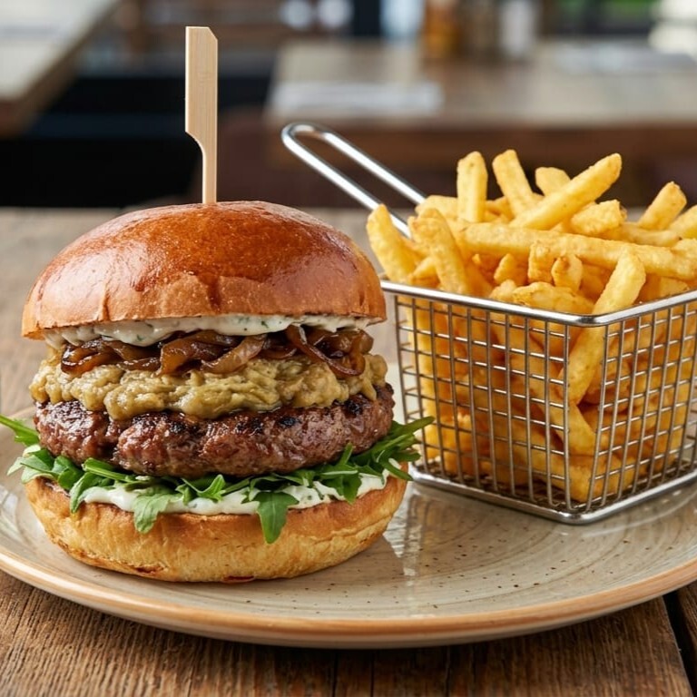 Köz Patlıcan Burger + Kızartma