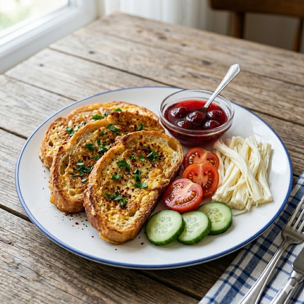 Yumurtalı Ekmekli Kahvaltı Tabağı