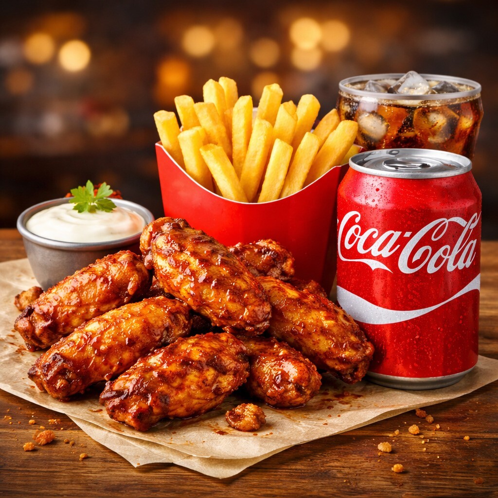Kral Menü Çıtır Tavuk Kanat (8 Adet) + Kutu Kola + Patates Cipsi