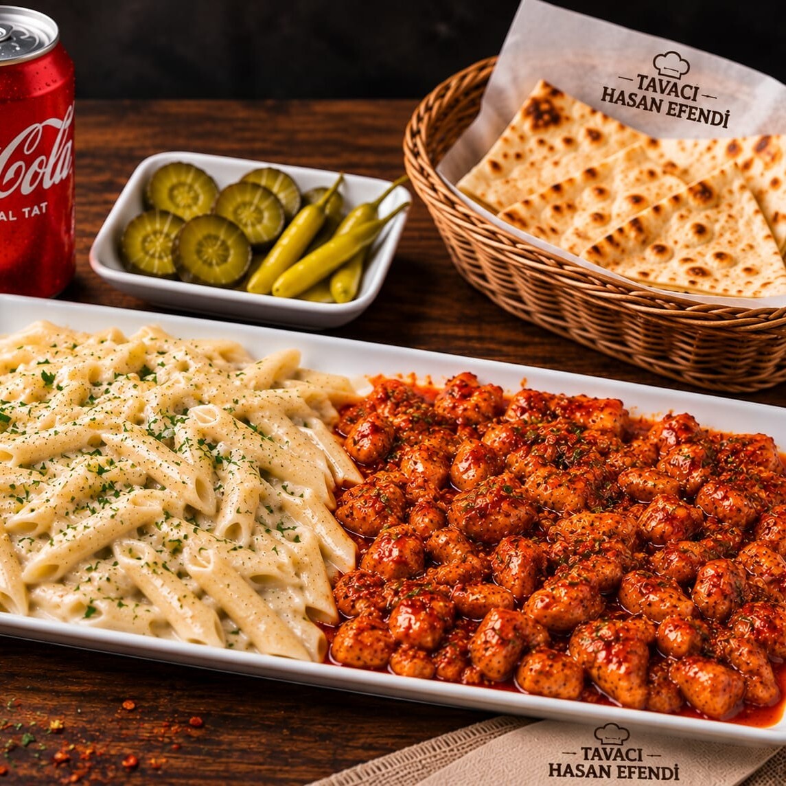 Tavuk(150gr) + Makarna(200gr) +Seçeceğiniz İçecek (Lavaş ve Turşu ile servis edilir)