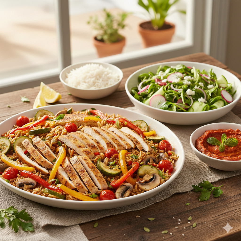 Sebzeli Mantarlı Tavuk Menü ( pilav - salata - çorba )