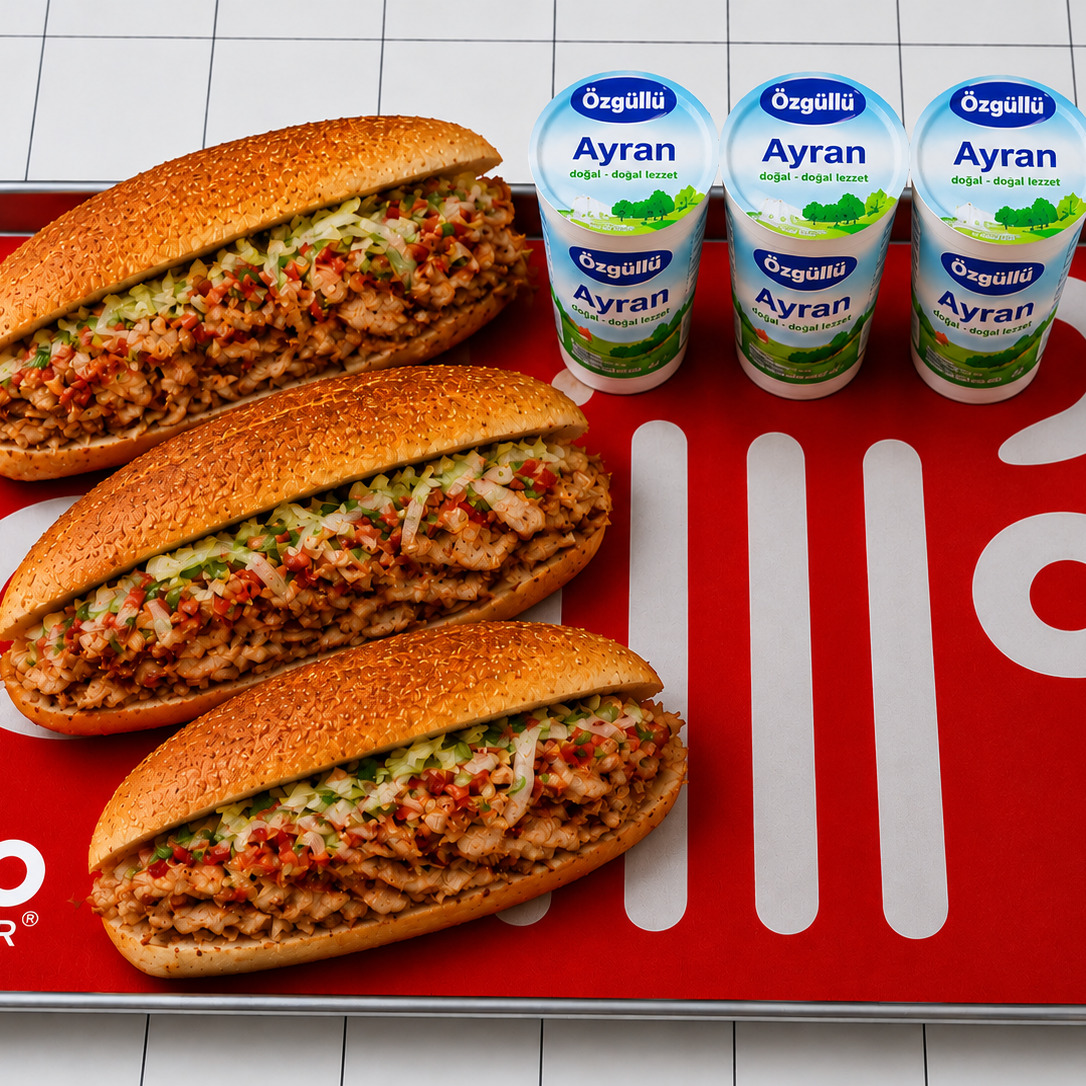 3 Ekmek Arası Tavuk Döner & 3 Ayran