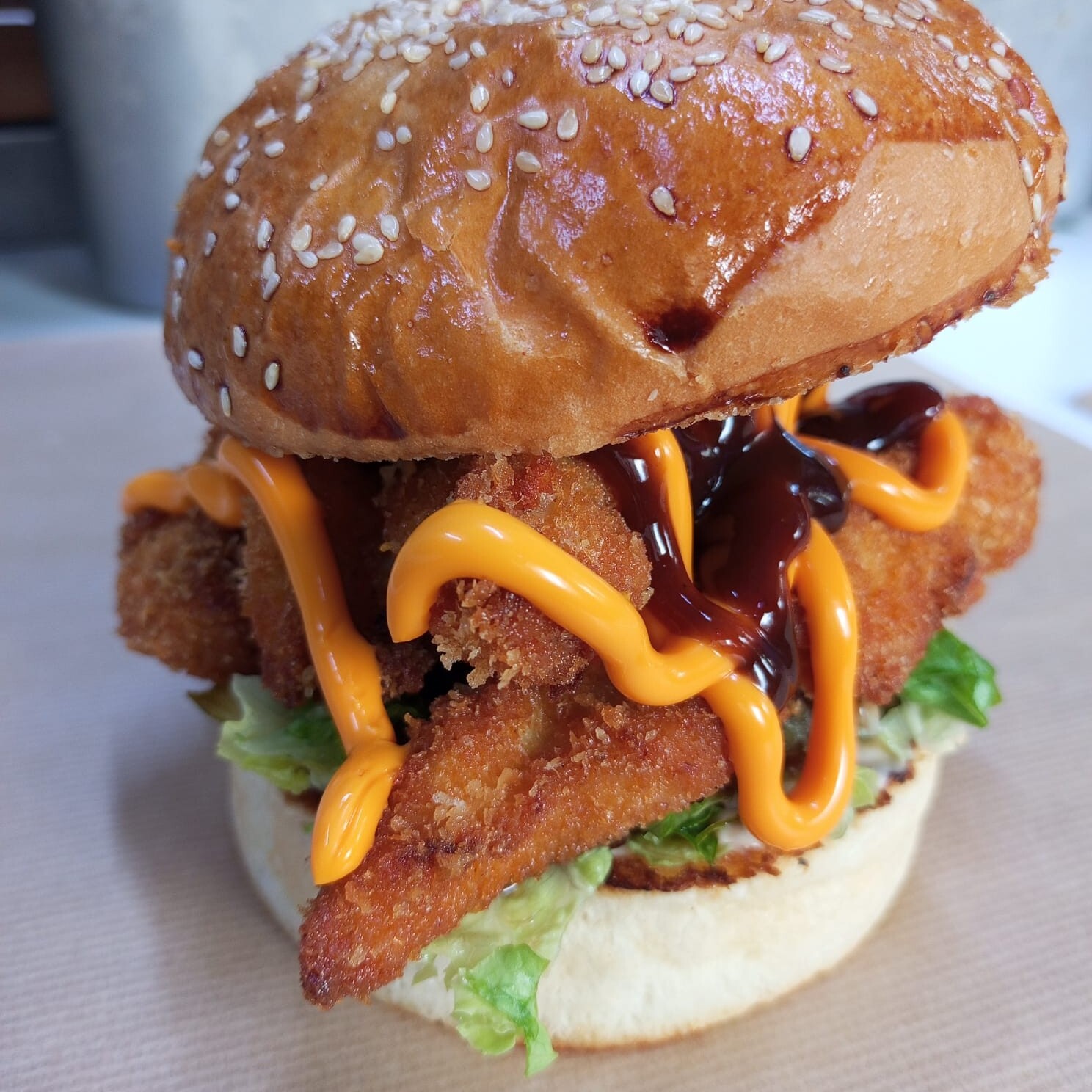 French Fries Sauce Chicken Burger