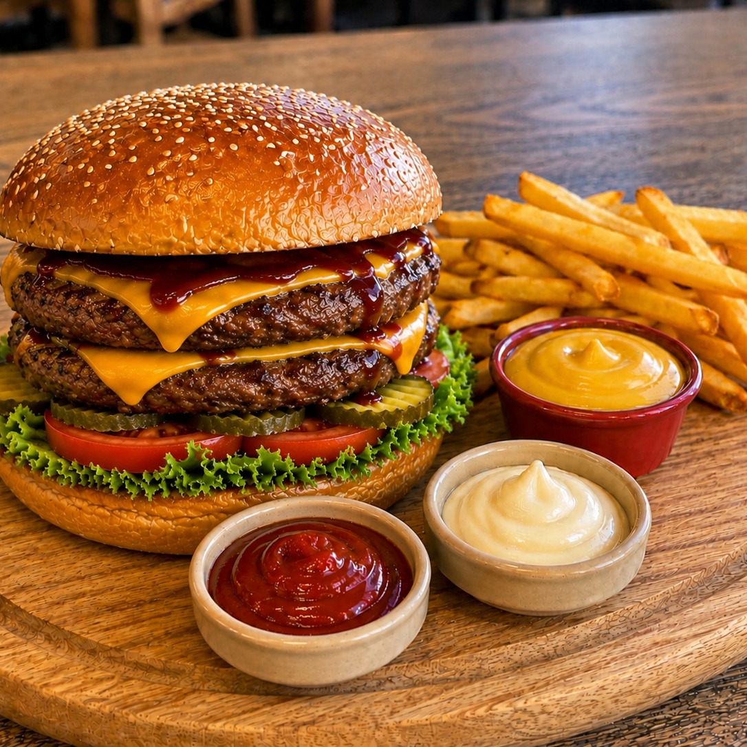 Double BBQ Etli Burger Menü
