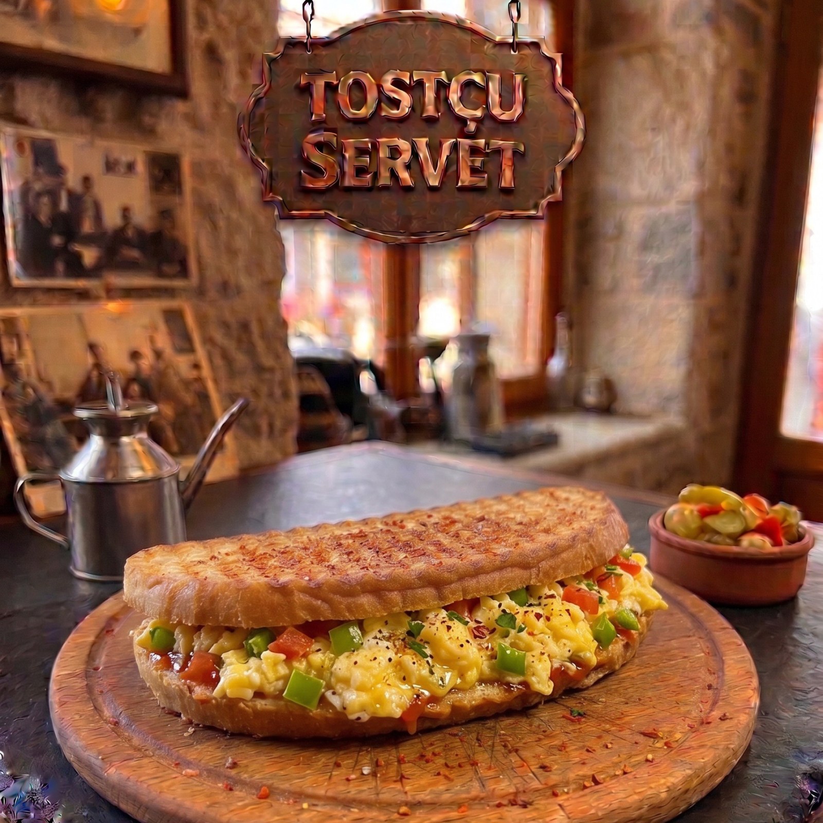 Domatesli Yeşil Biberli Çırpma Yumurtalı Sandviç