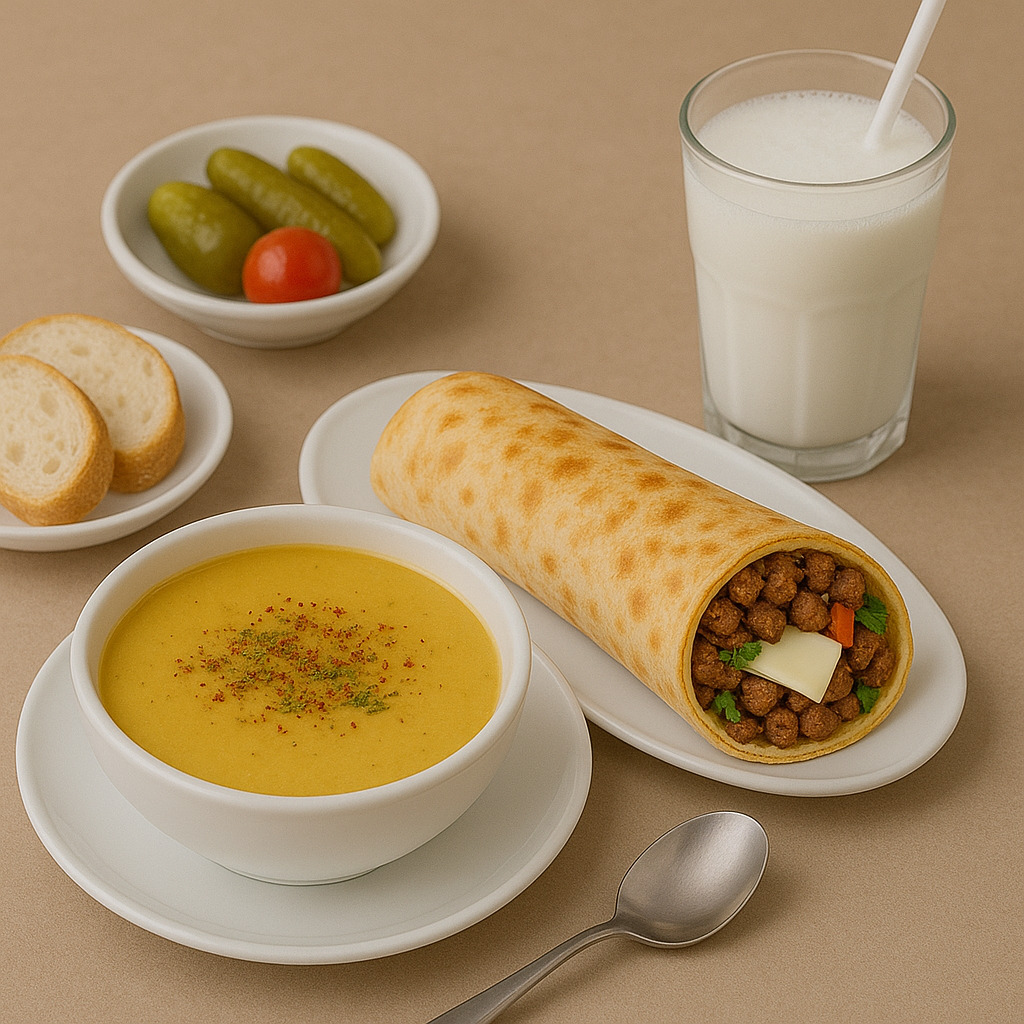 Kaşarlı Et Tantuni Dürüm, Çorba ve Ayran Menü