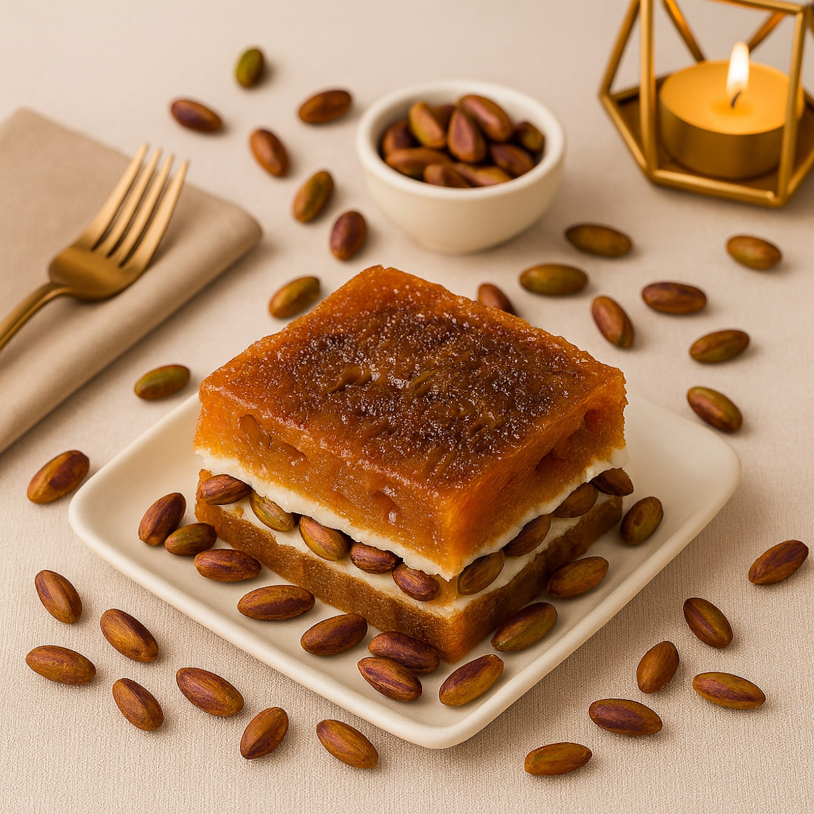 İçi Tane Antep Fıstıklı Kaymaklı Ekmek Kadayıfı (250 gr.)