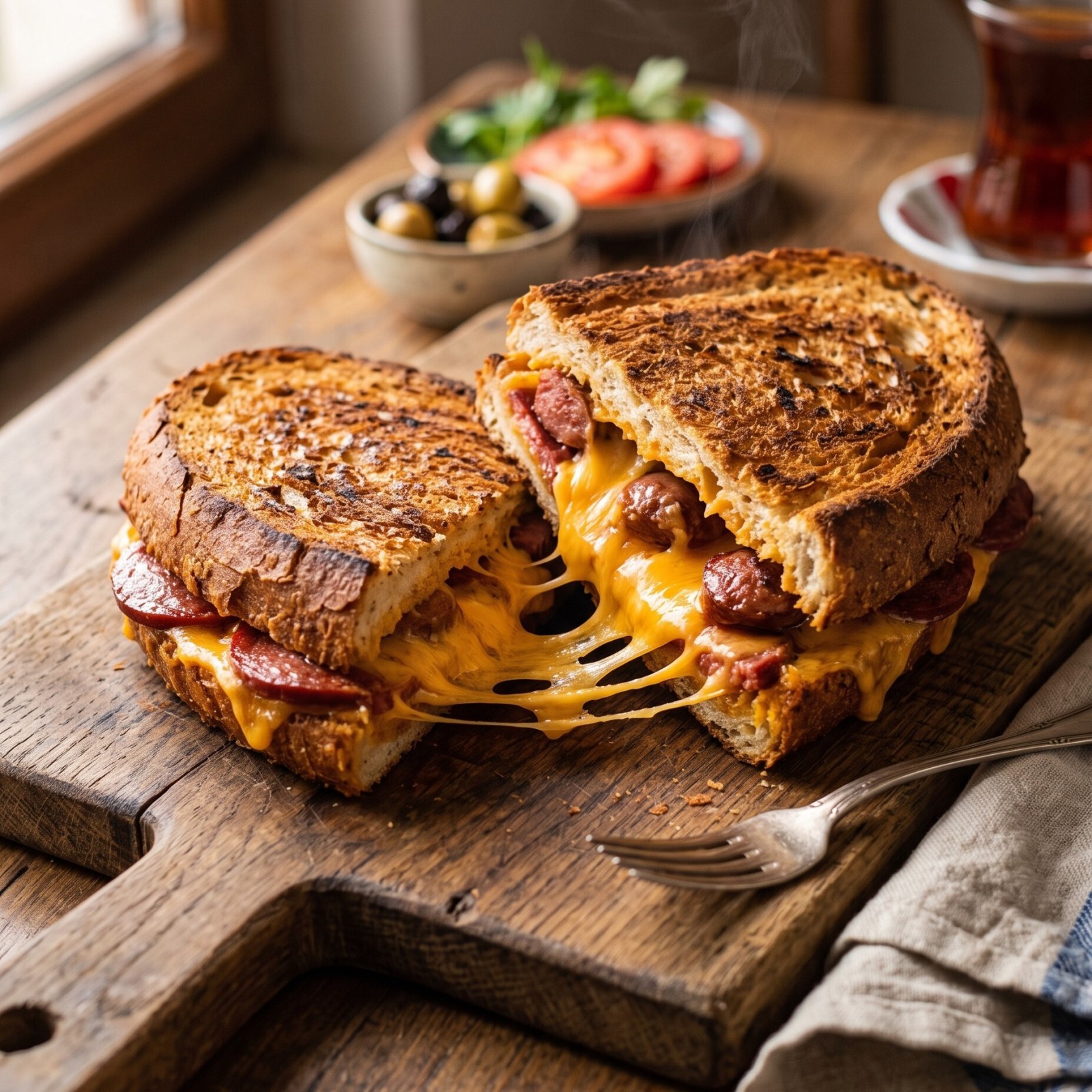 Cheddarlı, Salamlı, Sosisli Tost