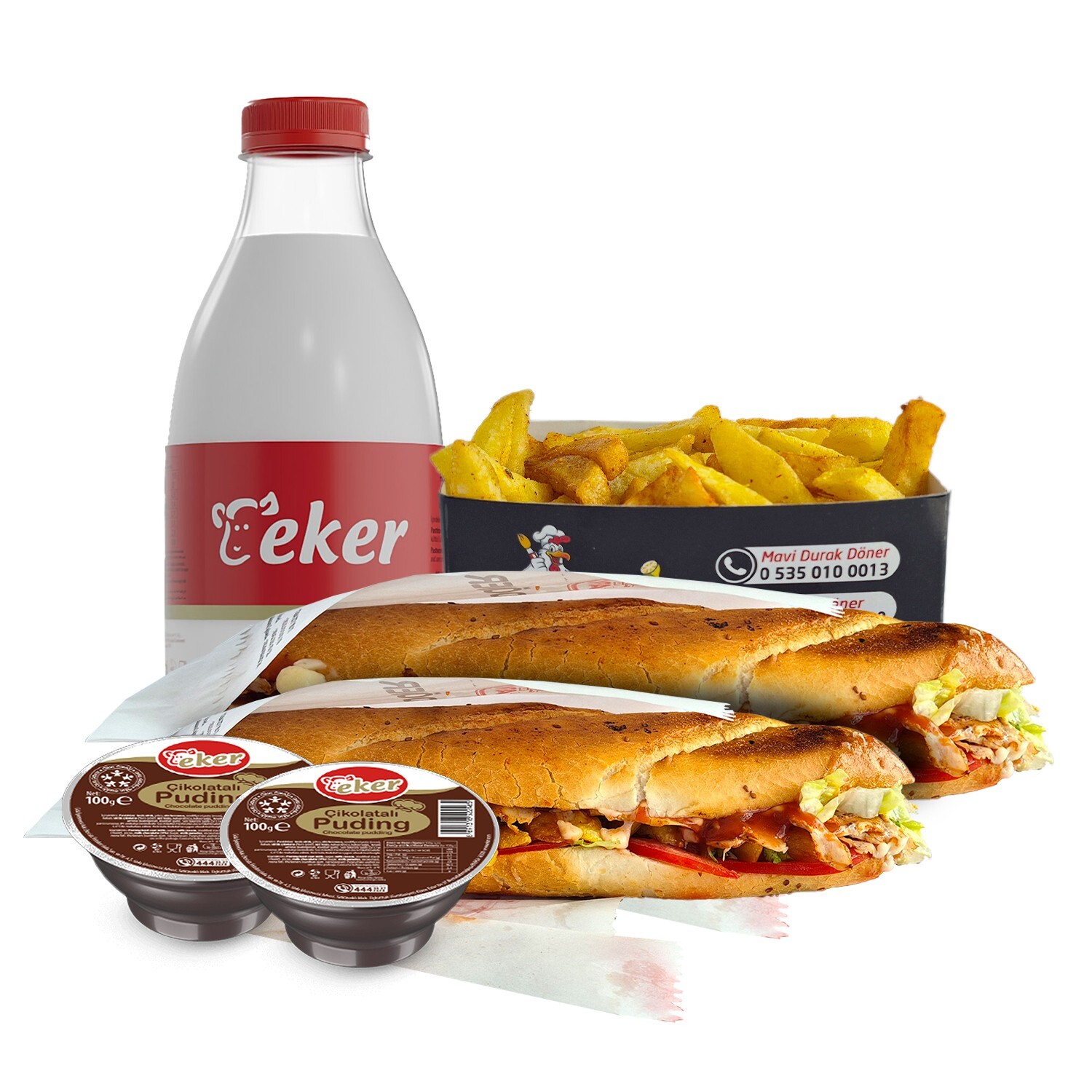 2 Tavuk Ekmek+1 Lt Ayran Menü