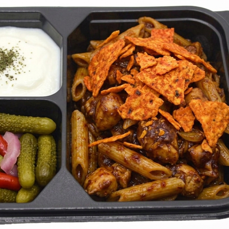 Acı Soslu Doritos Barbekü Soslu Tavuk Soteli Makarnalı