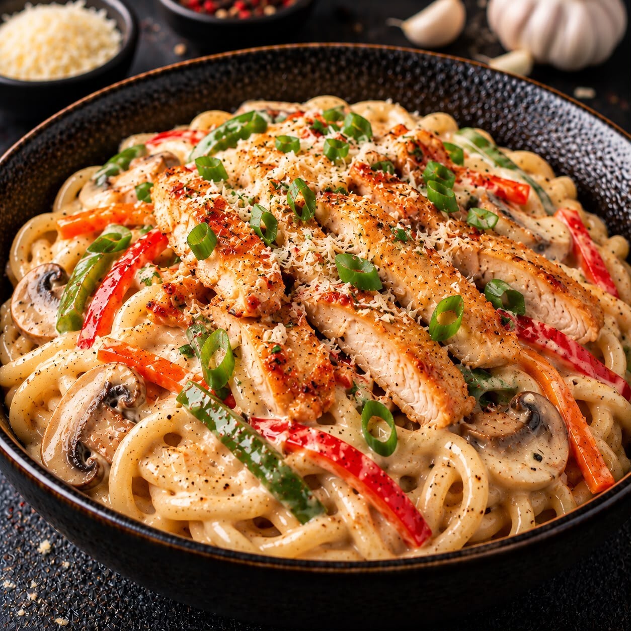 Kremalı Sarımsaklı Tavuklu Noodle