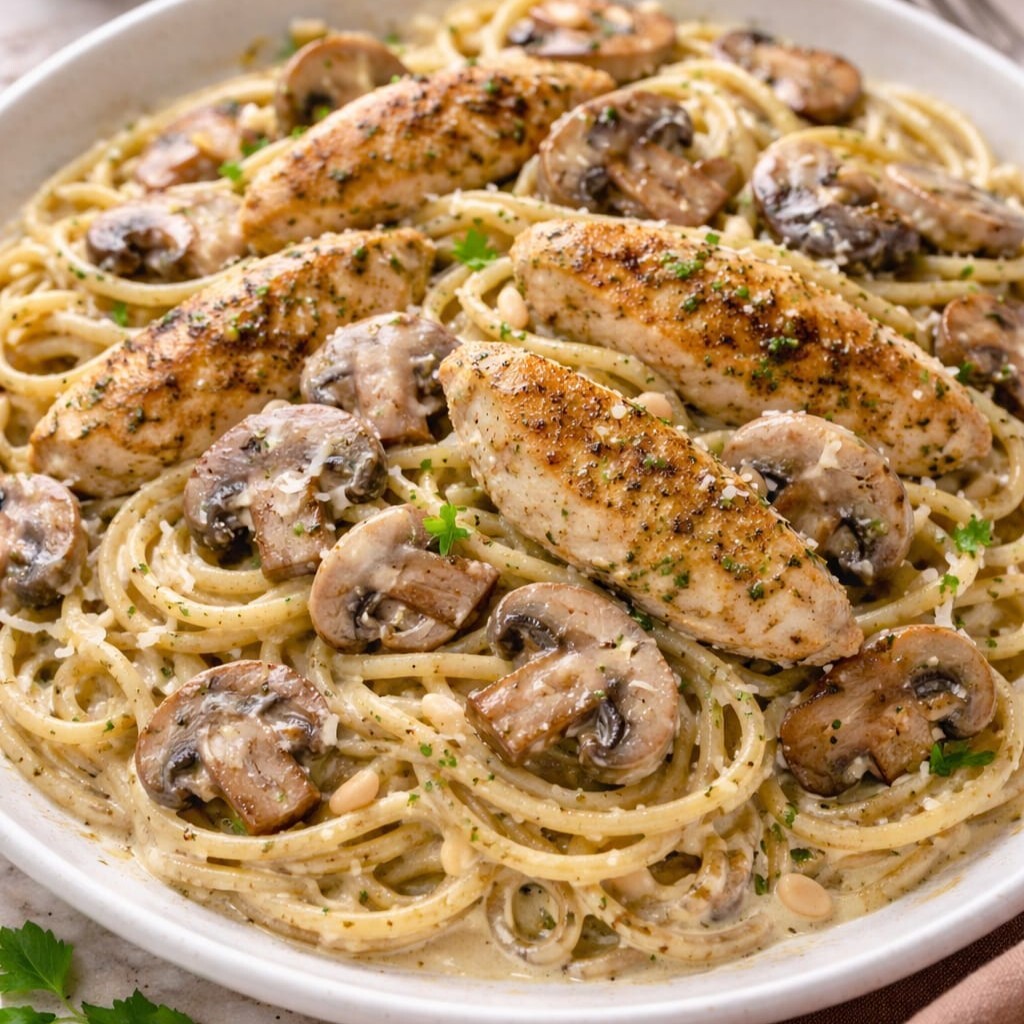Kremalı Mantarlı Tavuklu Spagetti
