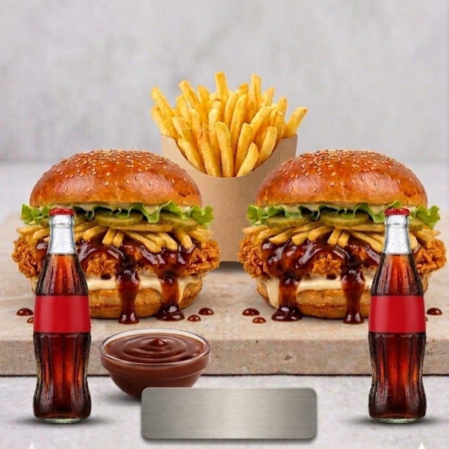 2 Kişilik AVANTAJLI Bbq Soslu Crispy's Burger Menü