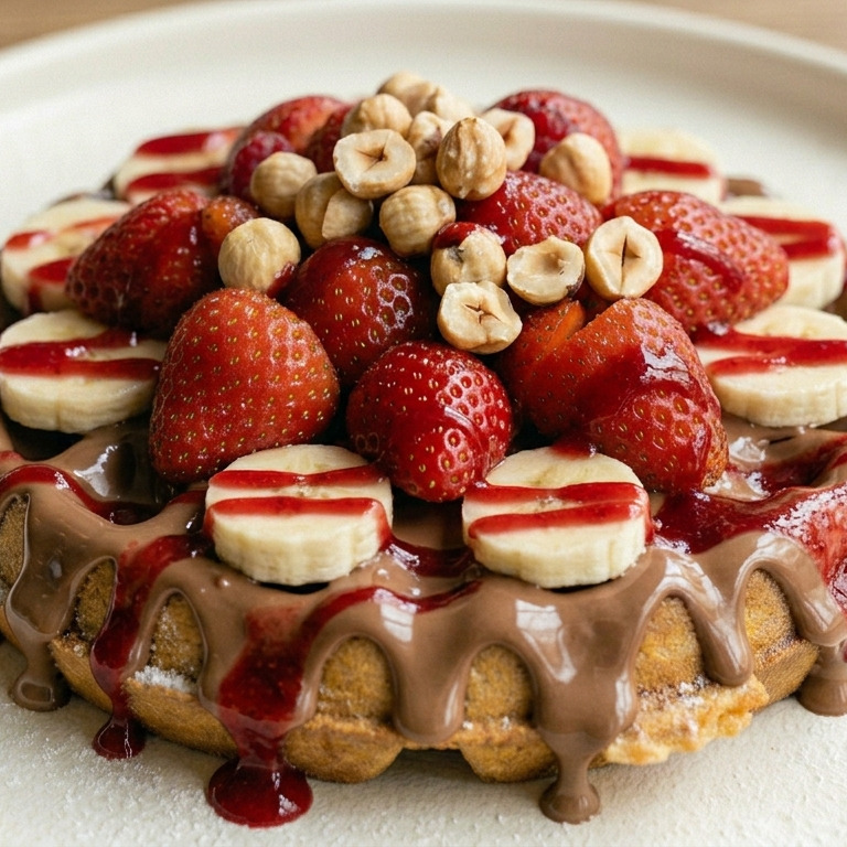 Çilekli Çikolatalı Waffle Büyük Hamur +Bardak Limonata(250ml)