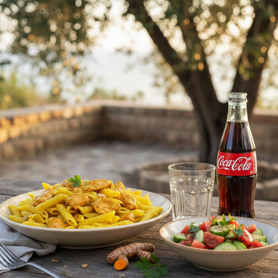 Zerdeçallı Makarna + Köri Tavuk + Salad + Coca Cola (330 Ml)