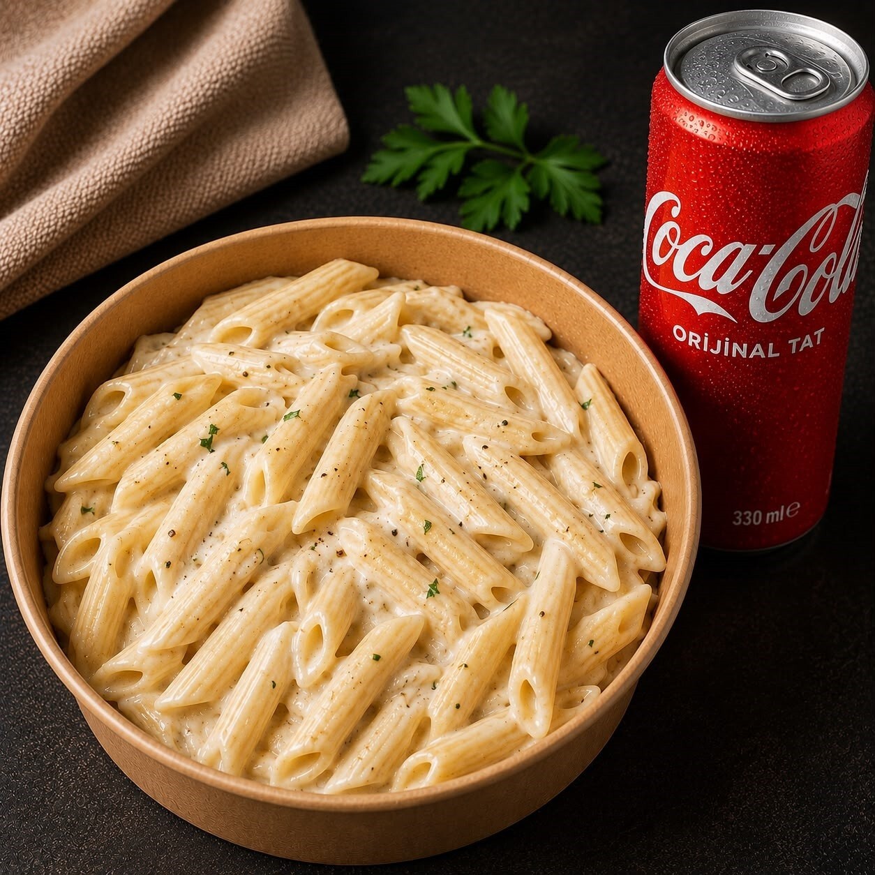 Tavuksuz Kremalı Penne + içecek