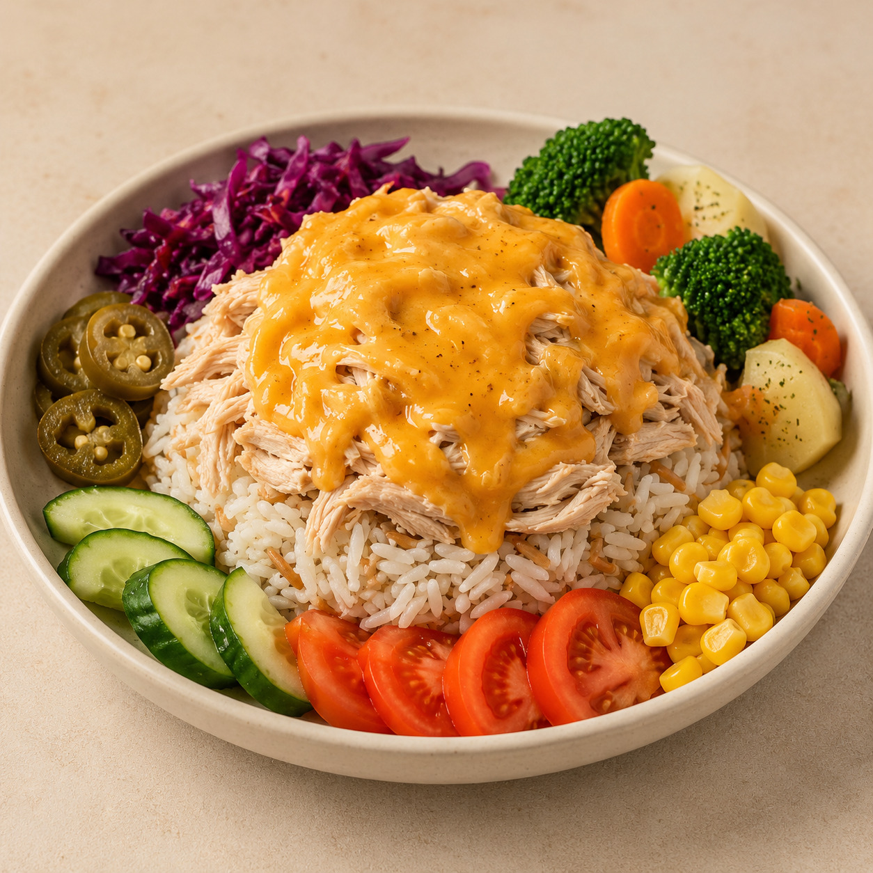 Cheddar Soslu Tavuklu Pilav