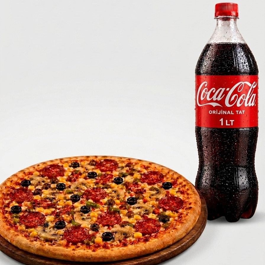 Küçük Boy Karışık Pizza & 1 Lt İçecek