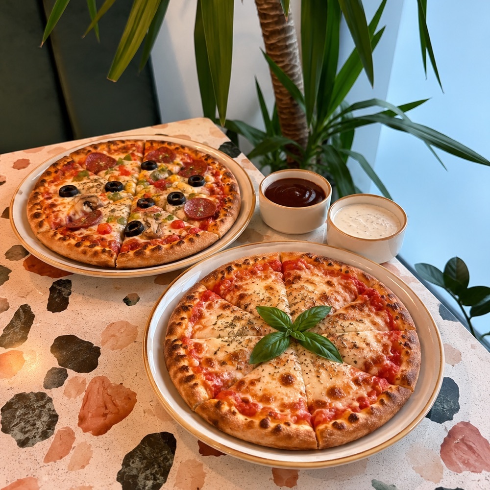 2 Adet Margherita & Karışık Pizza ( Küçük Boy ) + Ranch & Barbekü Sos
