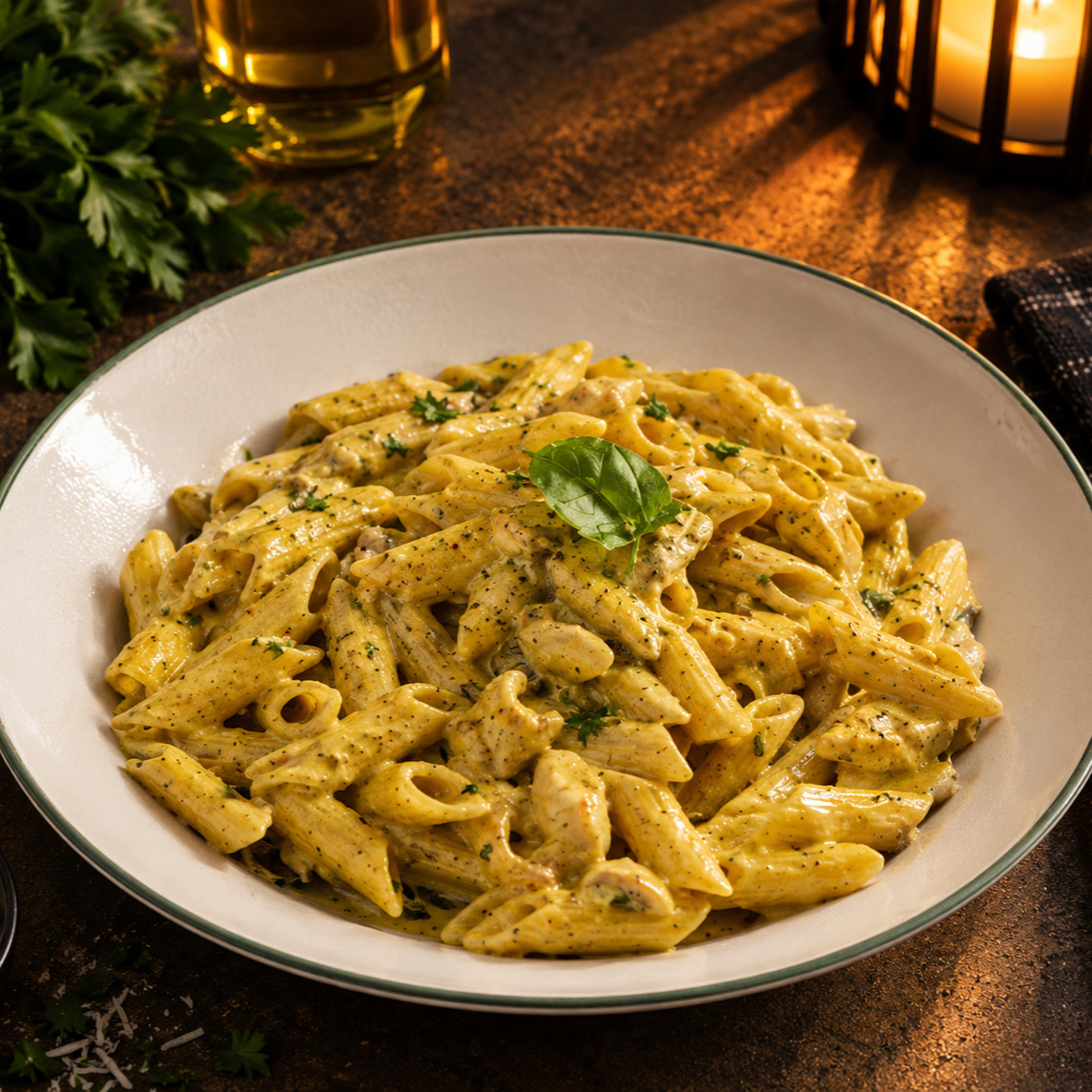 Köri Soslu Tavuklu Penne