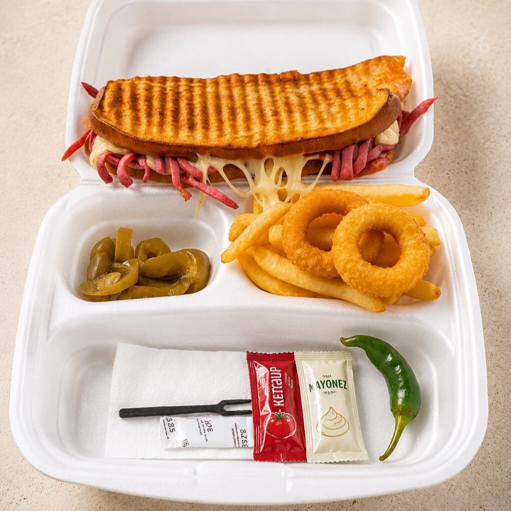 Ayvalık Ekmeğine Sosis Kaşarlı Tost