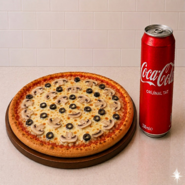 Büyük Boy Mantarlı Pizza & Kutu İçecek (330 ml)