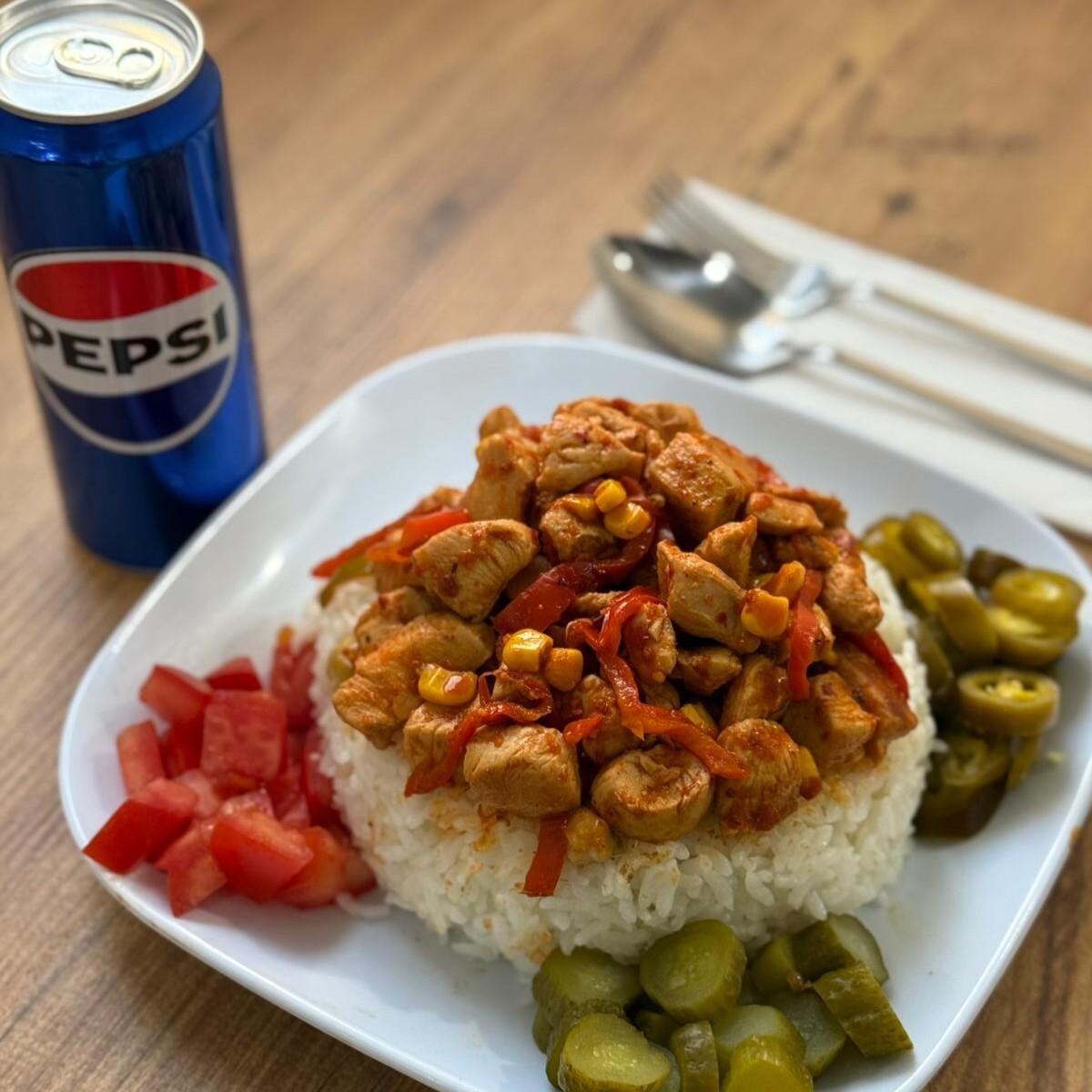 Acılı Sote Tavuk Pilav Duble + Pepsi(330ml)
