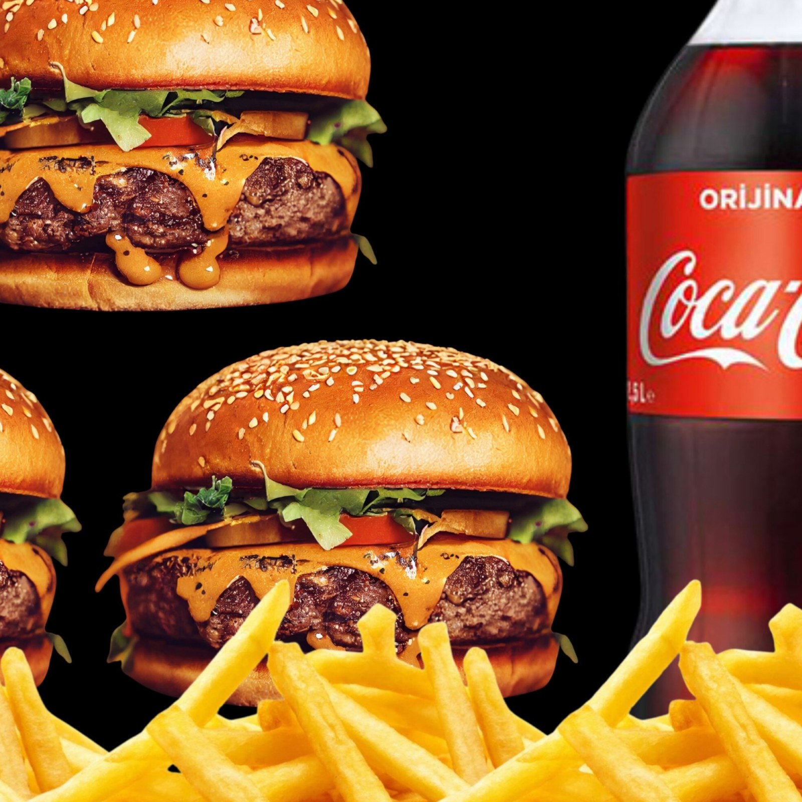 2 Hamburger+ Patates Tava + 1 lt kola