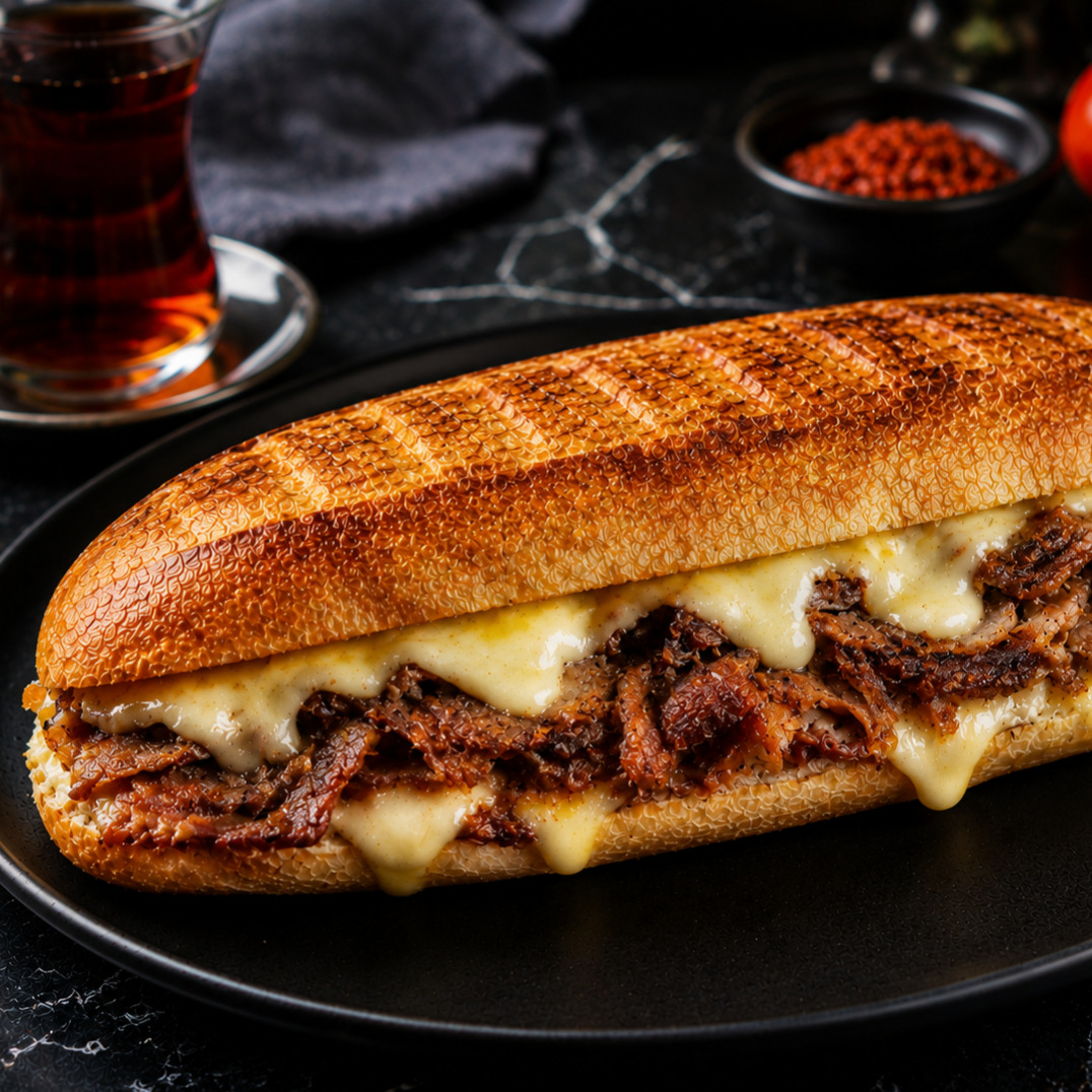 Yarım Ekmek Kavurma Kaşar Tost