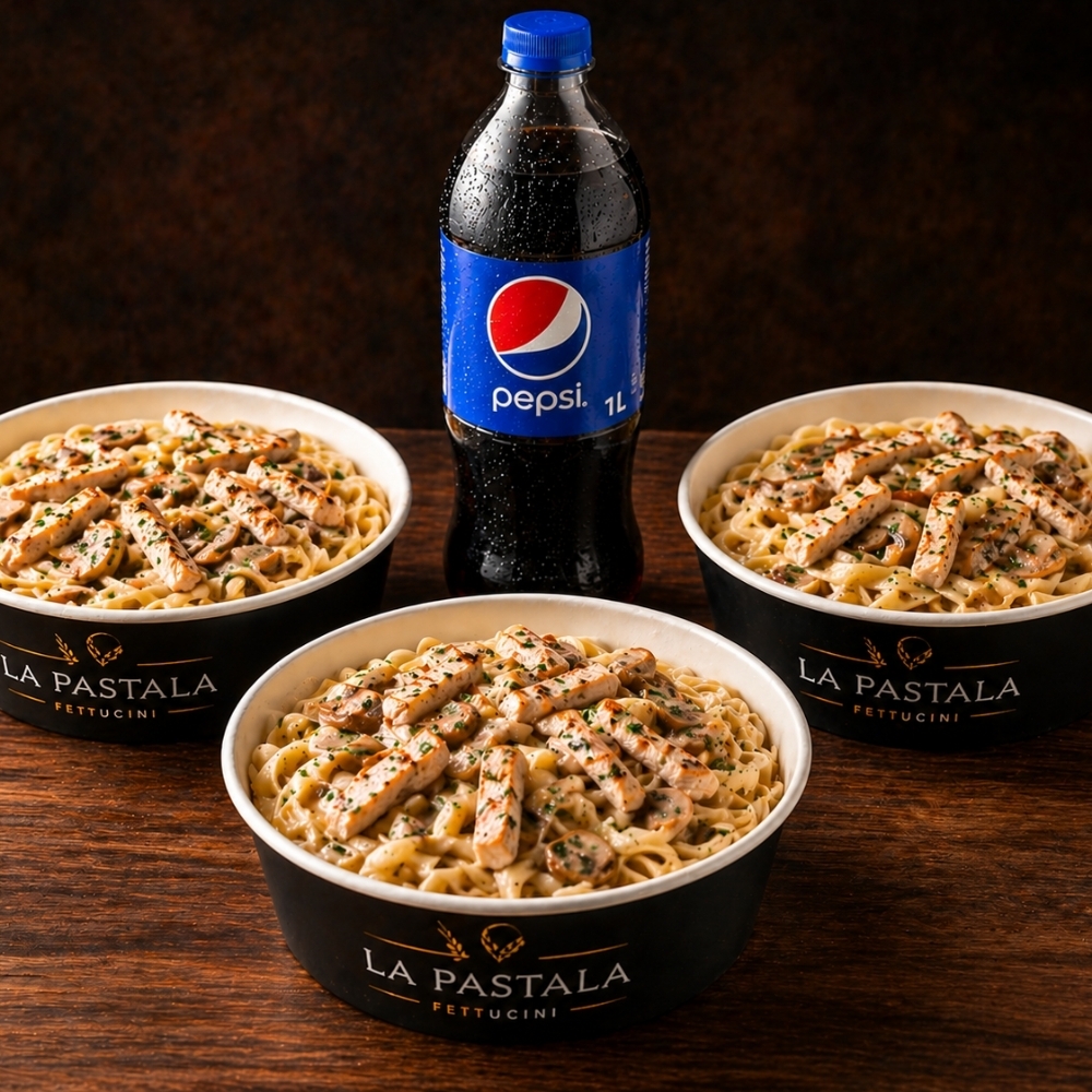 AİLE KEYFİ MENÜ (3 tavuk mantarlı fettucini +1lt içecek