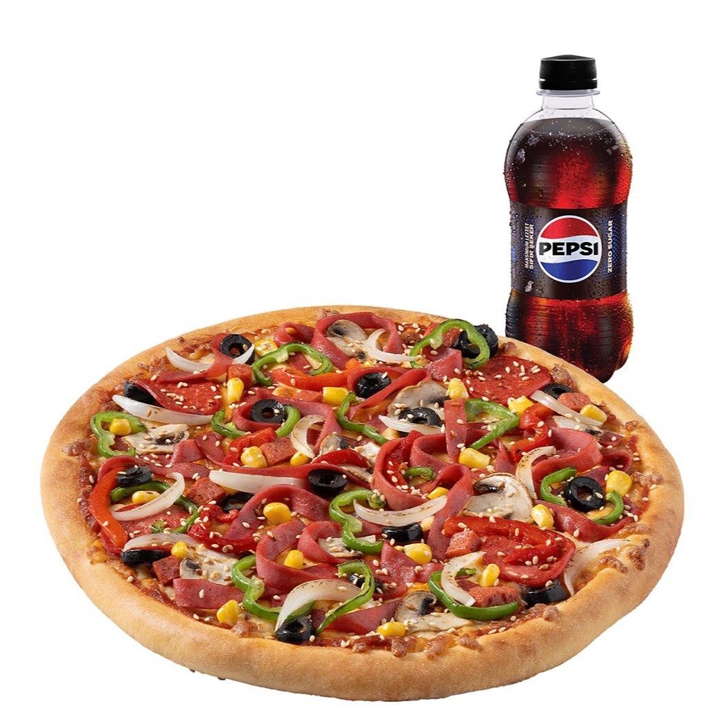 1 Bol Energy Pizza ( orta boy ) kutu içecek