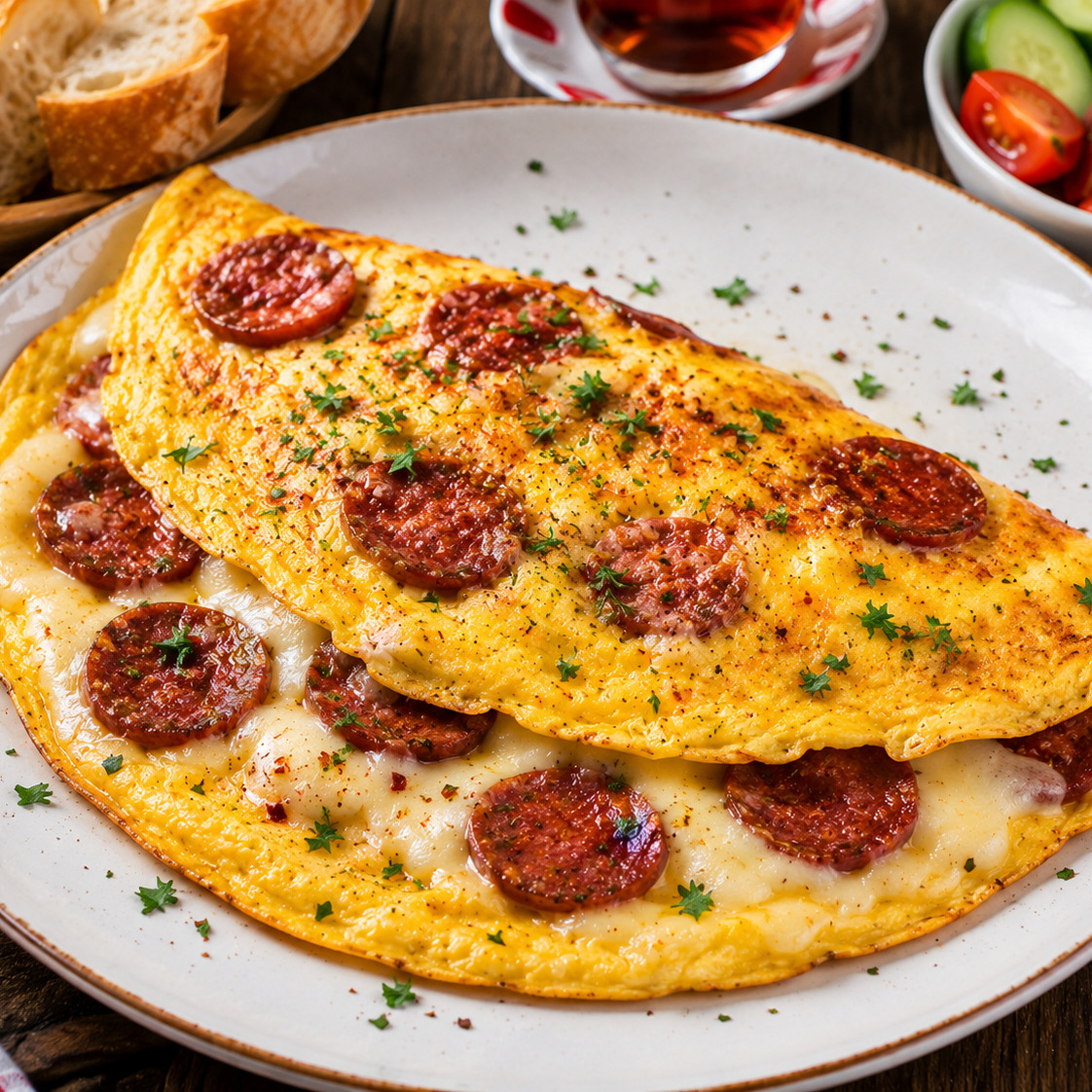 Sucuklu Kaşarlı Omlet