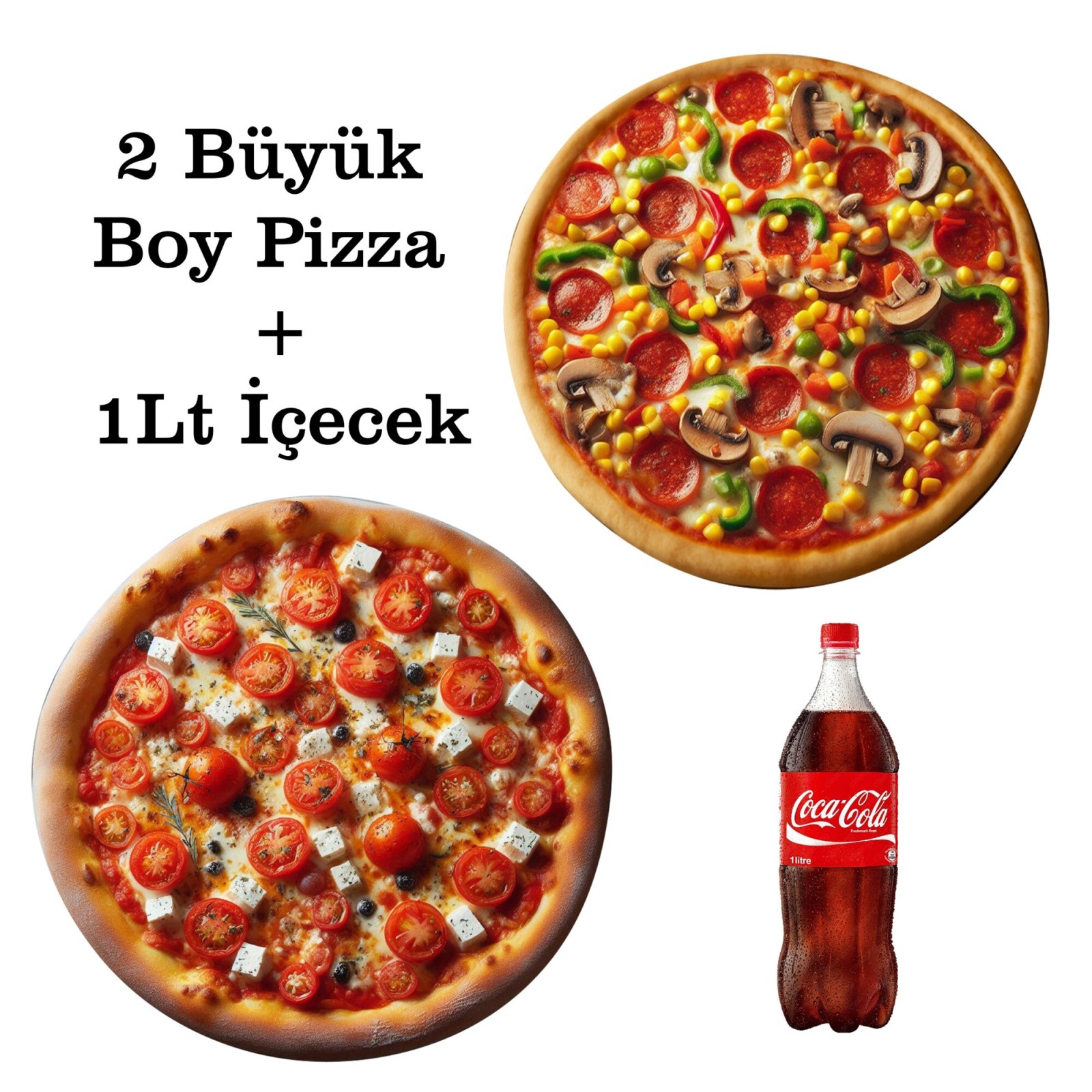 2 Büyük Boy Cazip Pizza + (1 lt) Kola