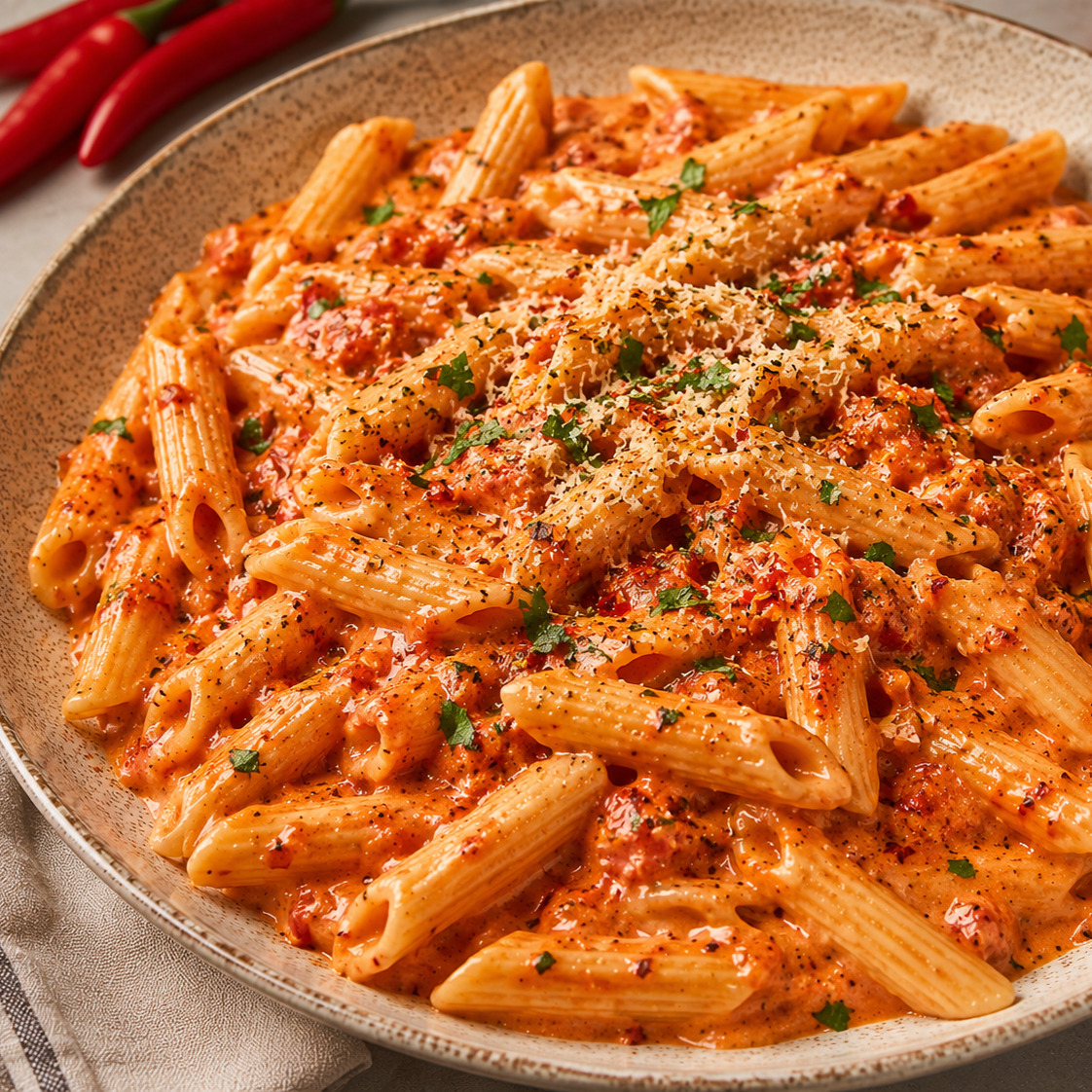 Arabiata Soslu Kremalı Penne Makarna