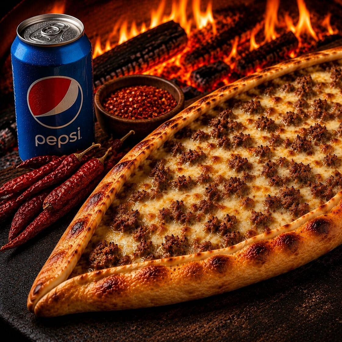 Kıymalı Kaşarlı Pide + Kutu Pepsi