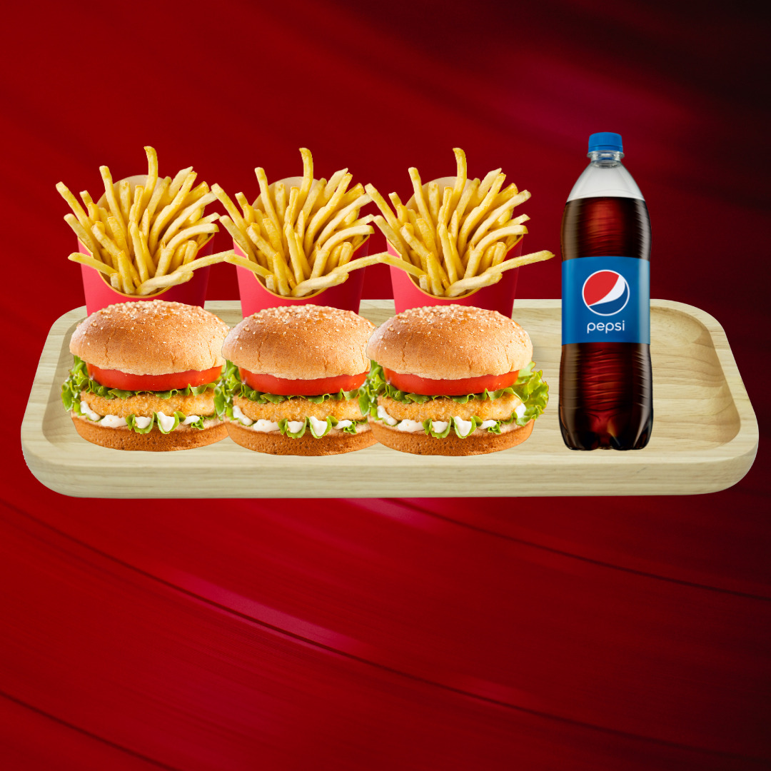 3 Kişilik Tavuk Aile Burger Menü