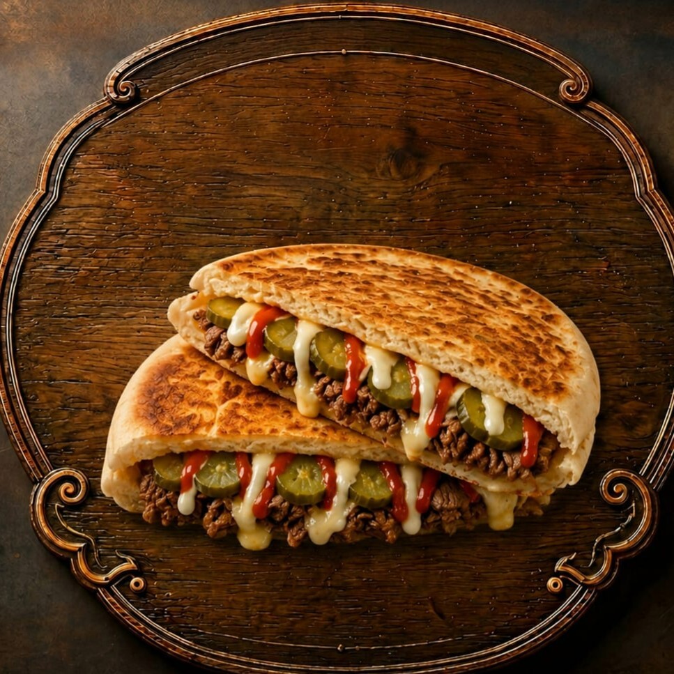Kavurmalı Kaşarlı Bazlama Tost (Bazlama ekmeği 150 gr)