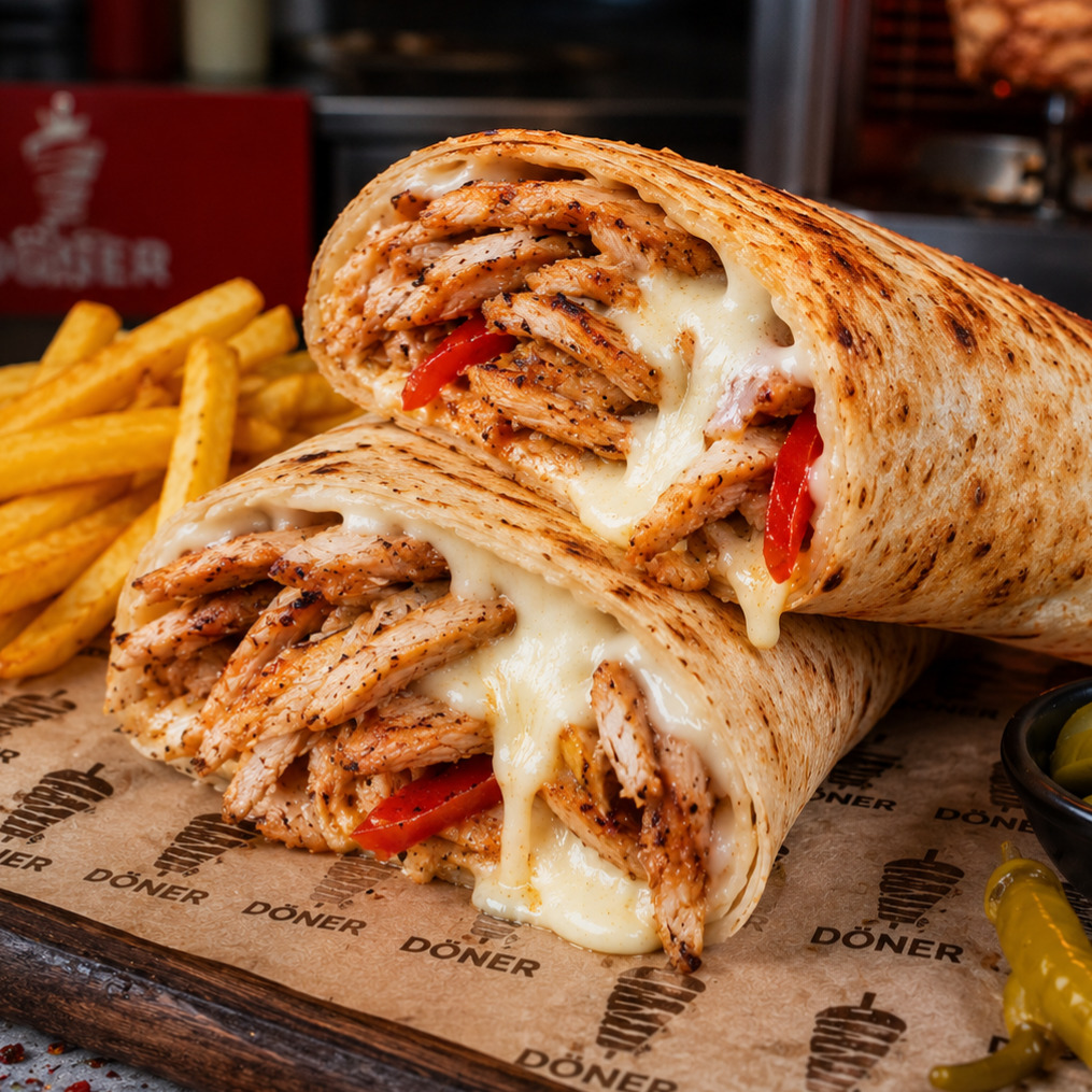 Kaşarlı Ateş Mega Tavuk Döner Dürüm