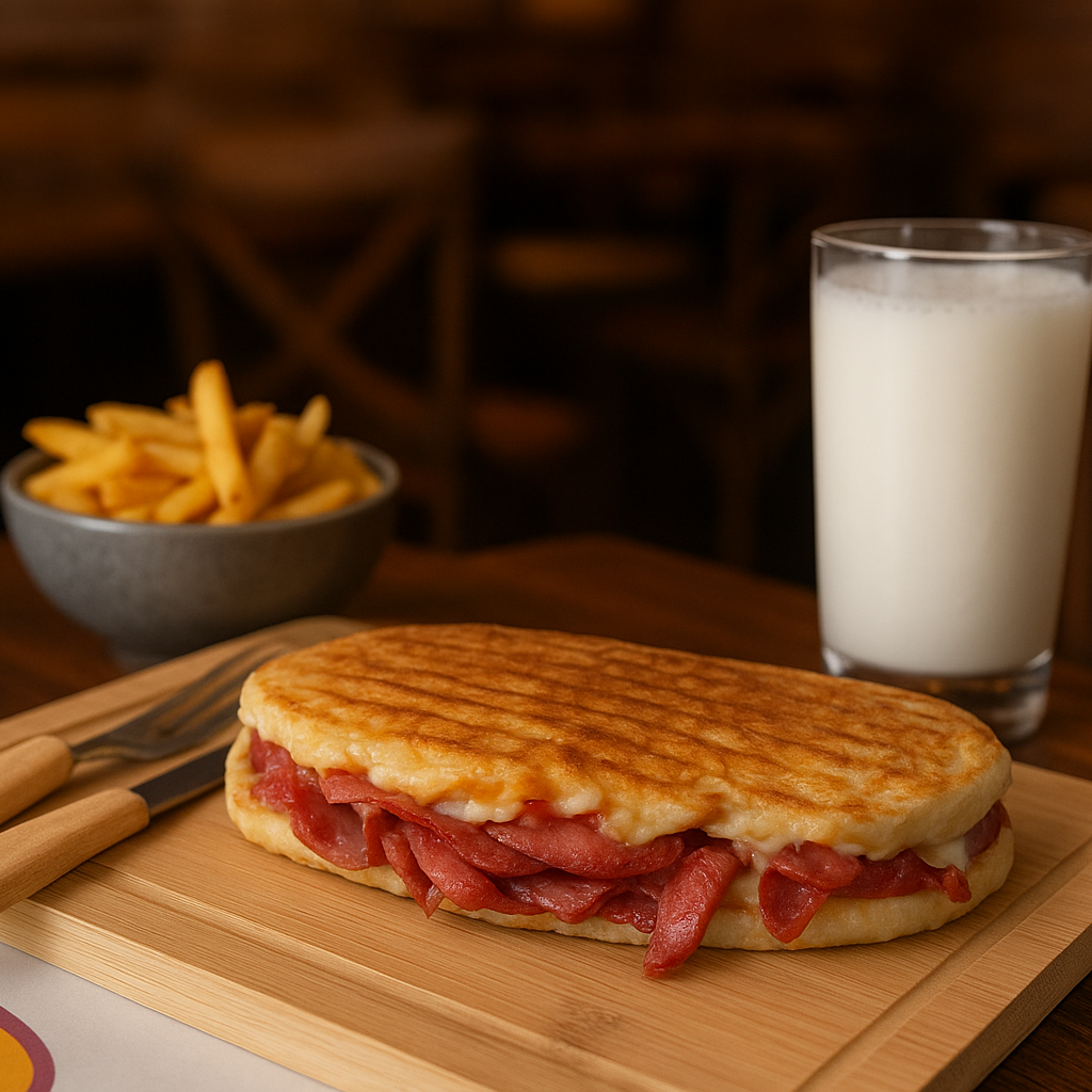 Menü 10 [Bazlama Ekmeğine Karışık Tost + Patates Kızartması + İçecek]