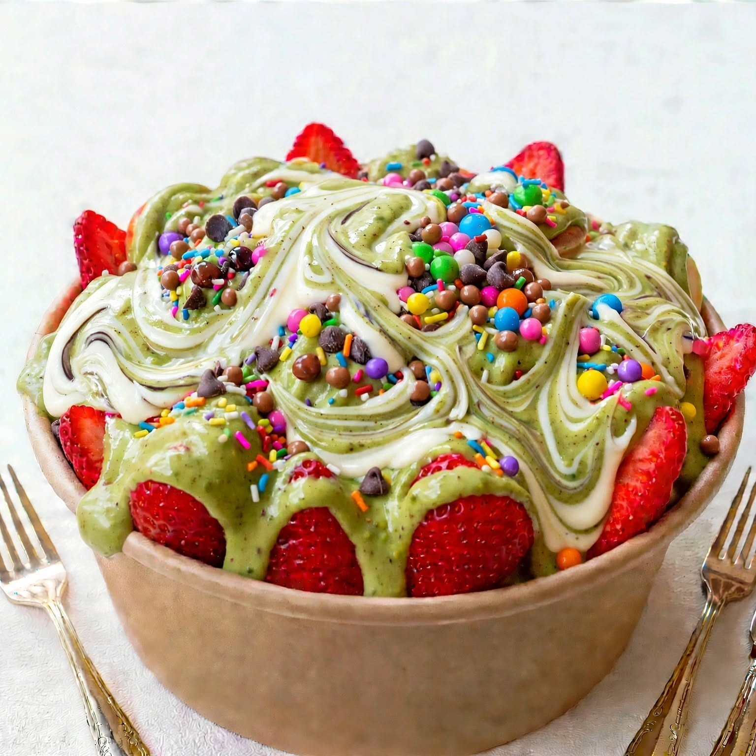 White Green Drip Bowl Pankek Waffle (Large)