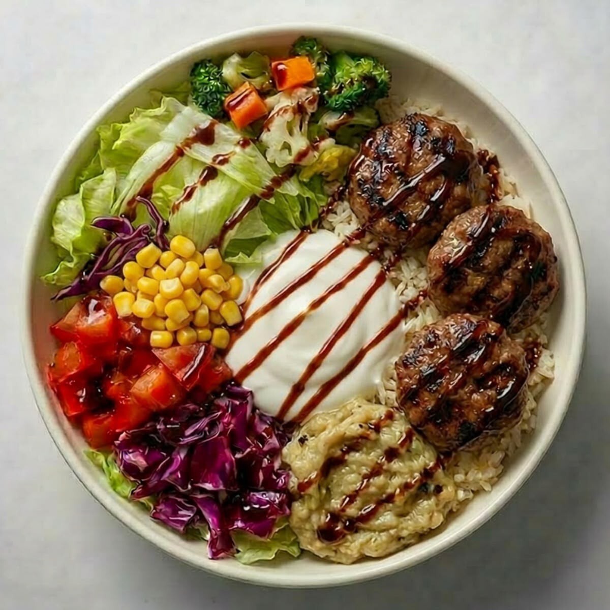 Nar Ekşili Sumaklı Soslu, Köz Patlıcanlı Izgara Köfteli Bowl