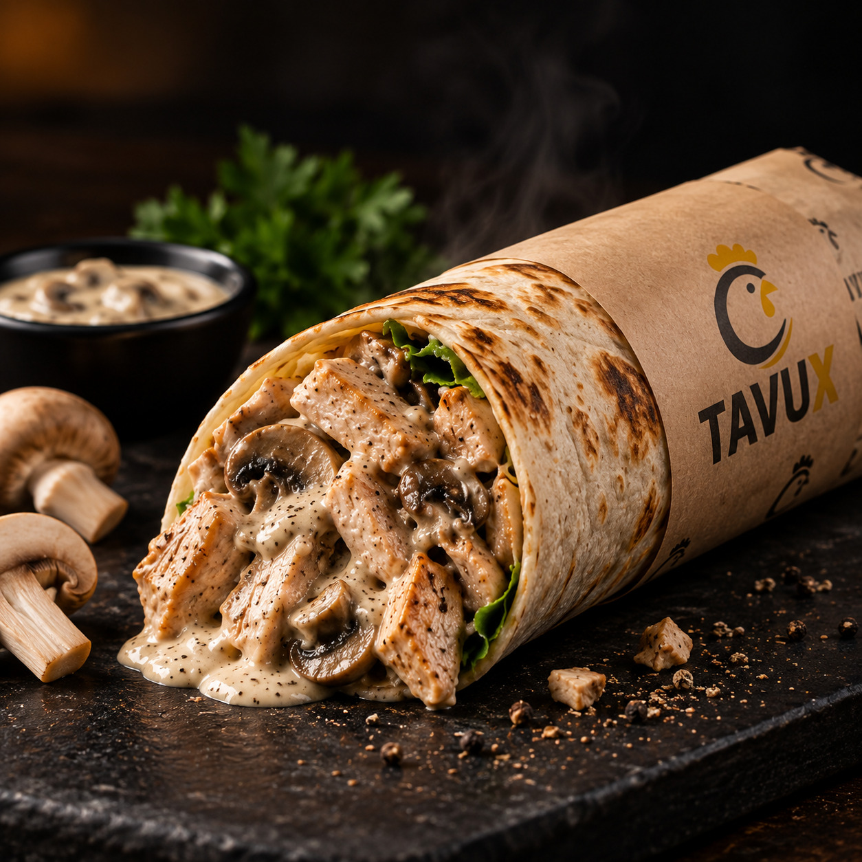 Kremalı Mantarlı Soslu Tavuk Dürüm