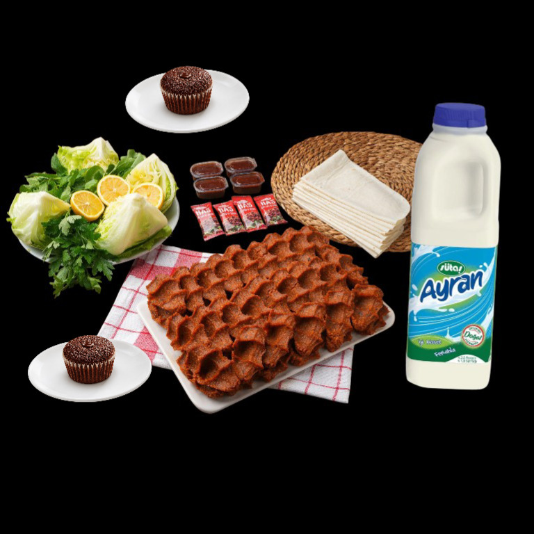 1000 gr Çiğ Köfte 1 lt. Ayran 2 Brownie Kek