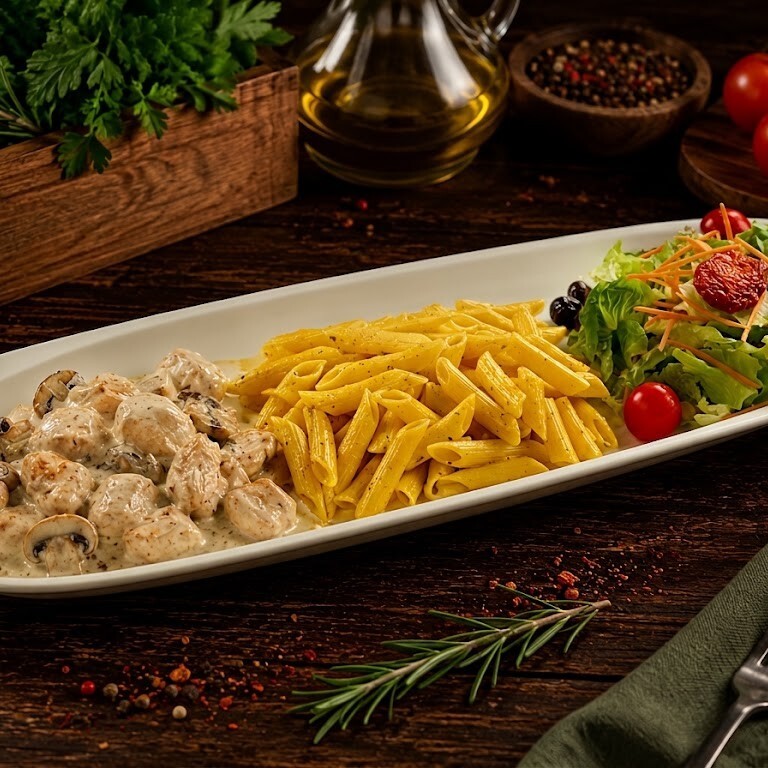 Kremalı Mantarlı Tavuk + Kremalı Penne + Akdeniz Salata