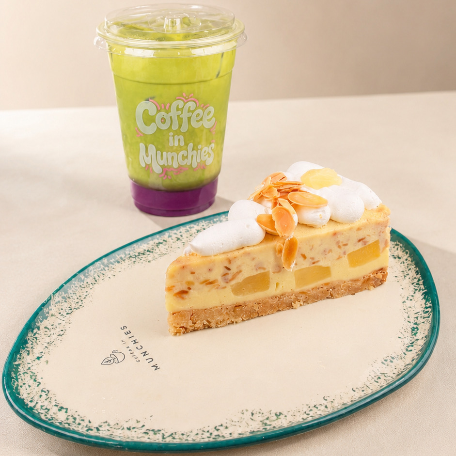 Ice Ube Matcha Latte ve Ananas Badem Cheesecake