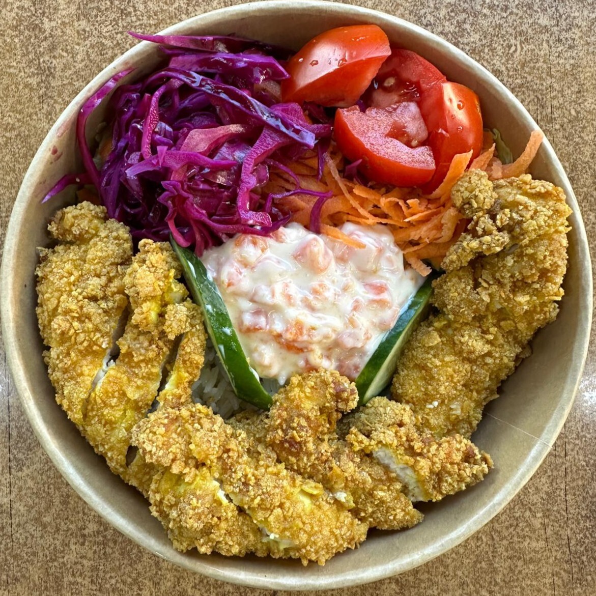 Bowl 6 :) Çıtır Tavuk Basmati Pilav Tarator & Crispy Chicken, Basmati Rice, and Tarator Sauce