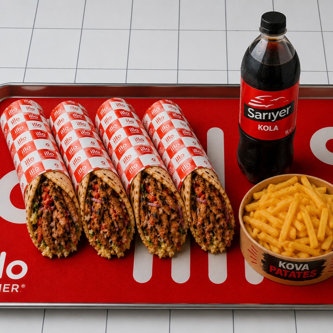 4'lü Tavuk Dürüm & 1 Kova Patates Kızartması & 1 Lt Kola