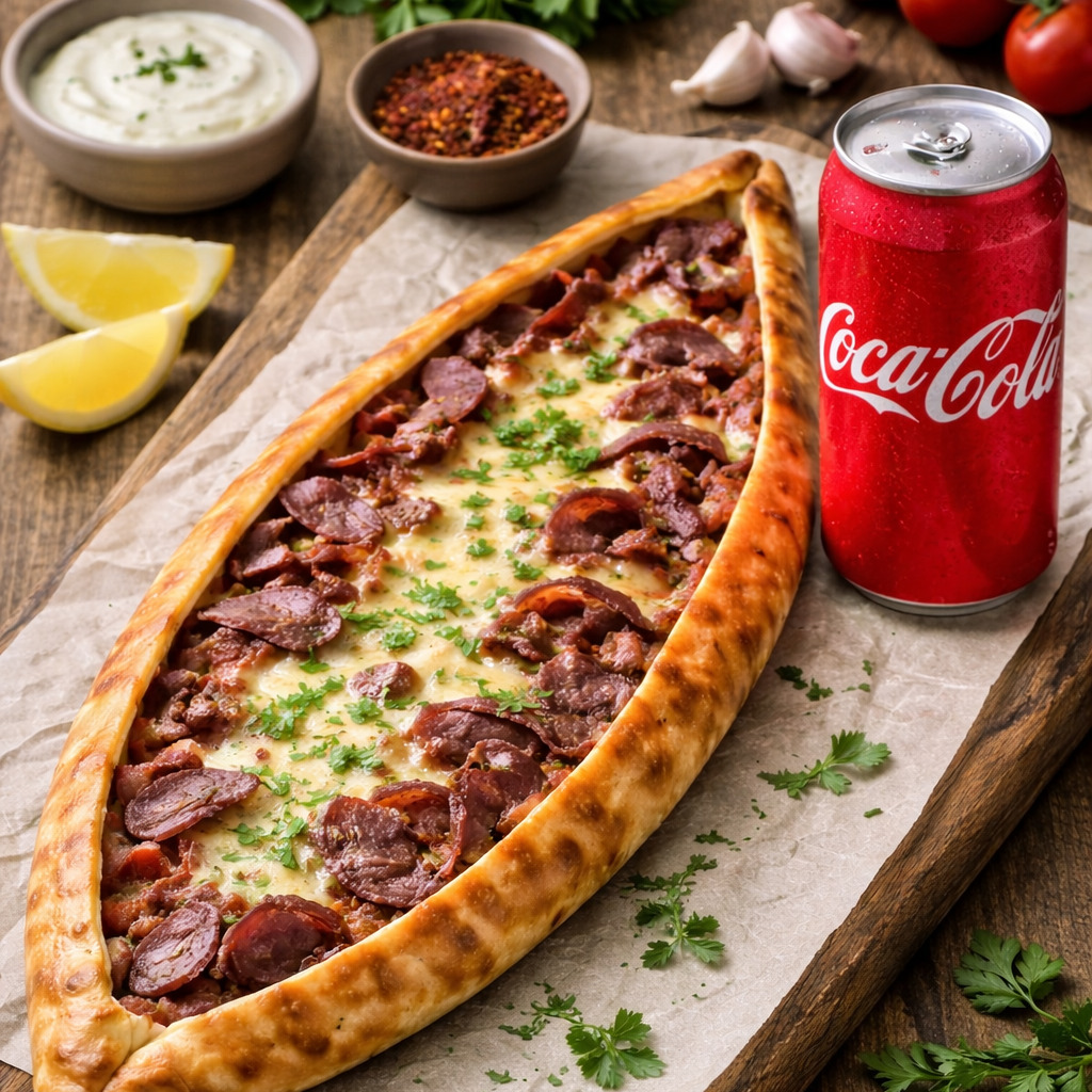 Pastırmalı Pide + 33 Cl Kutu Kola